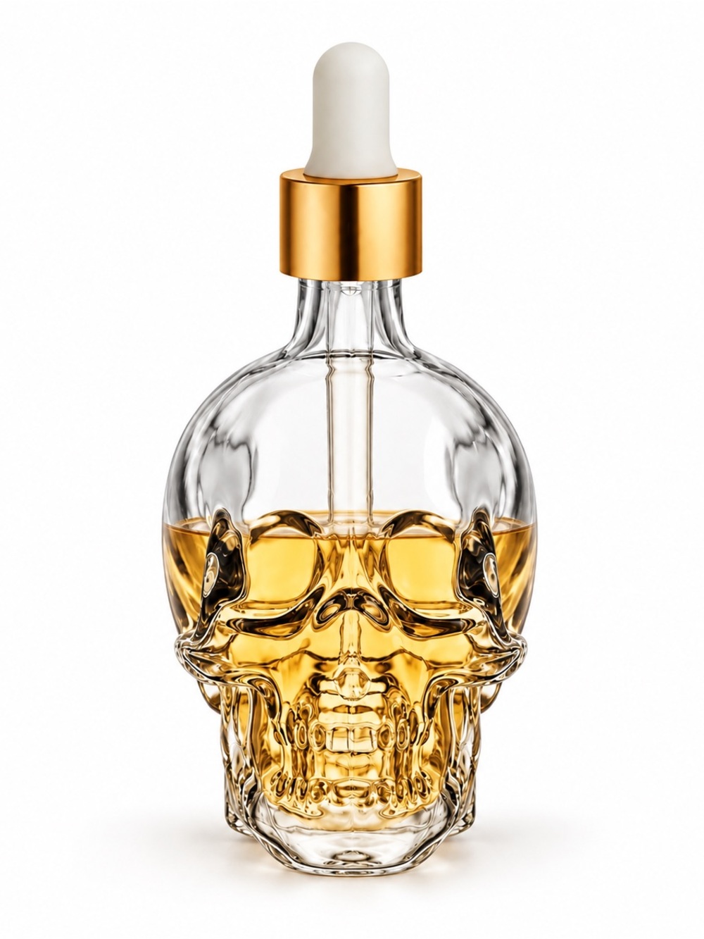 Skull Glass Dropper Bottle Gold Cap Gothic Halloween Vanity Decor